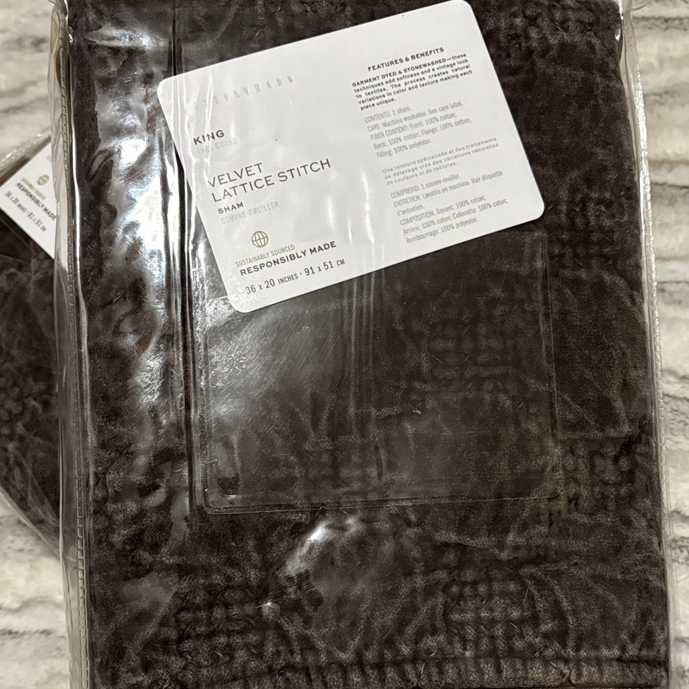Two Pottery Barn NIP Velvet Lattice Stitch king Shams 36x20